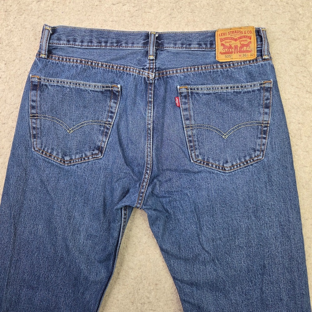 Levi's 505 Regular Fit Straight Leg Jeans Men's 36x32 Blue Denim 100% Cotton